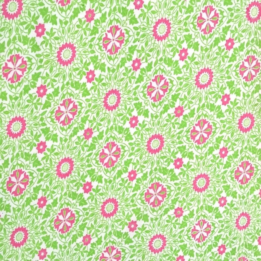 Vintage Floral Fabric 3.5 yard Green Pink Damask Cotton Blend Retro Sewing Craft